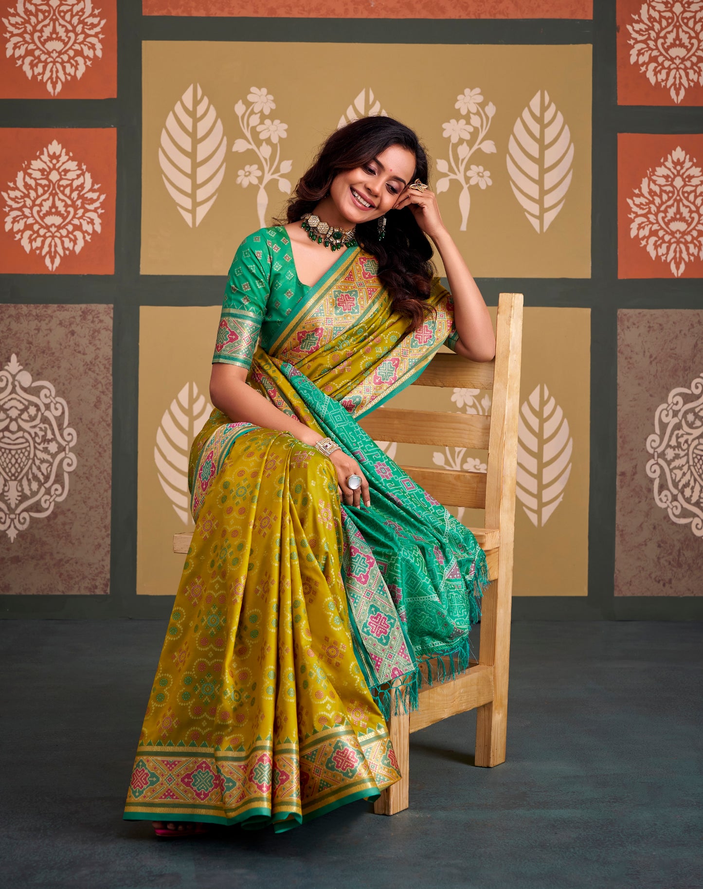 Mustard Patola Ready To Wear/Easy Saree - Panaash Saree