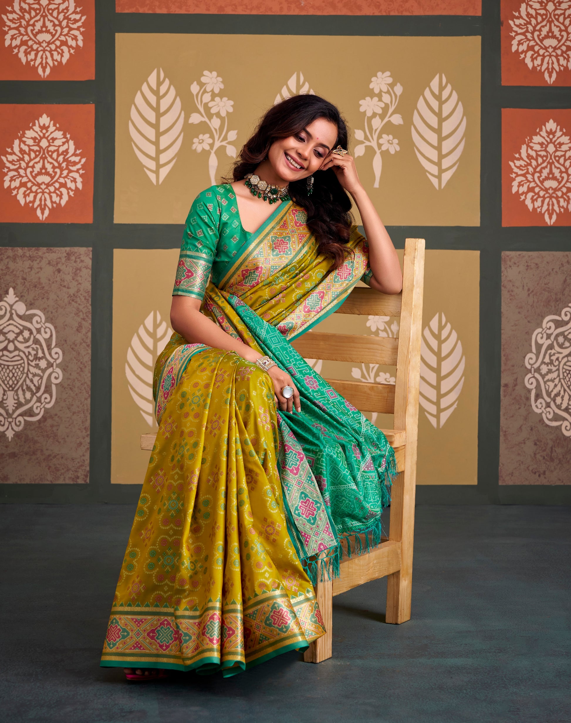 Mustard Patola Ready To Wear/Easy Saree - Panaash Saree