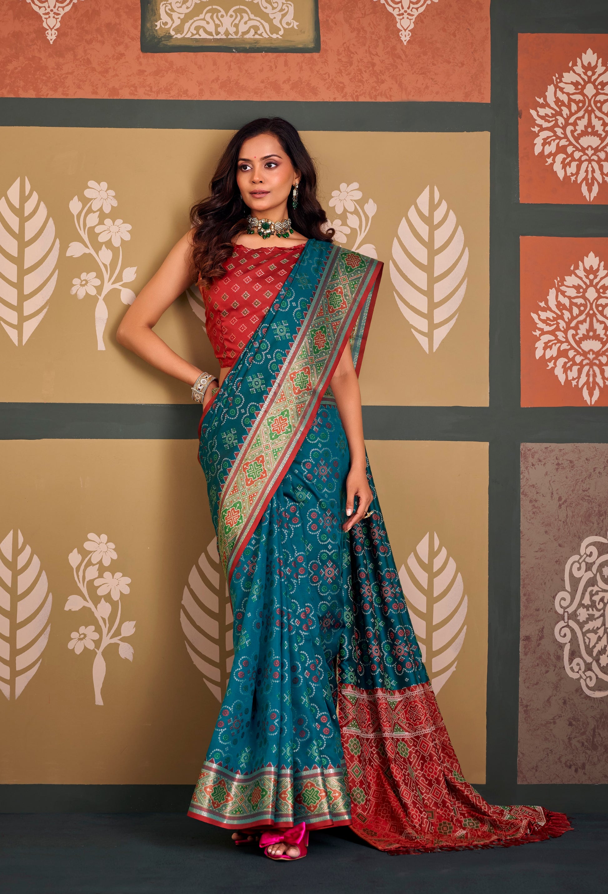 Blue Patola Ready To Wear/Easy Saree - Panaash Saree