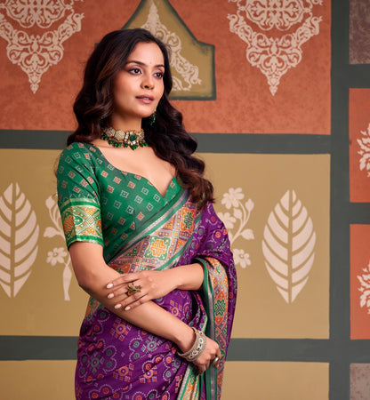 Purple Patola Ready To Wear/Easy Saree - Panaash Saree