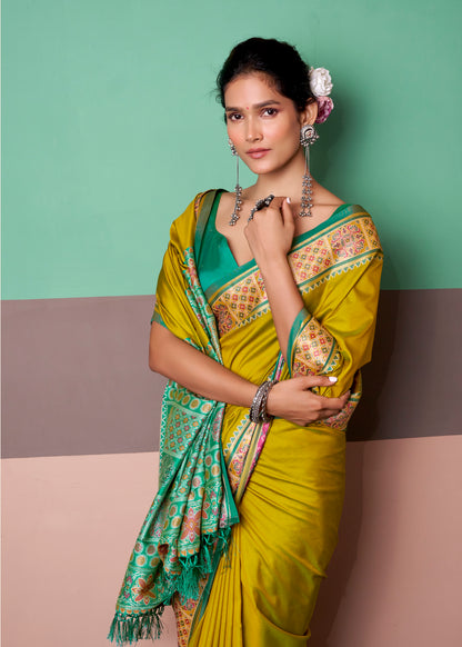 Lime Yellow Soft Silk Ready To Wear/Easy Saree - Panaash Saree