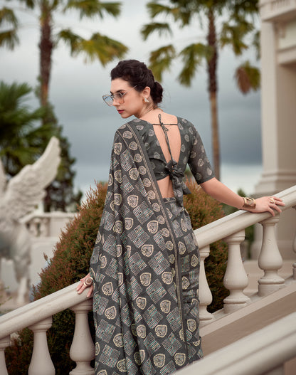 Grey Mul Mul Silk Easy/Readymade Saree