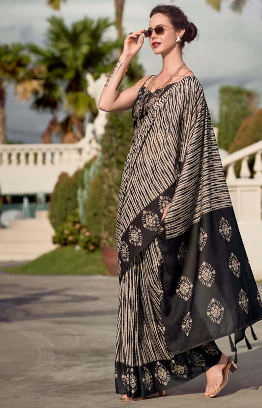 Black Mul Mul Silk Easy/Readymade Saree