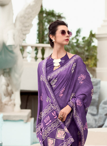 Purple Mul Mul Silk Easy/Readymade Saree