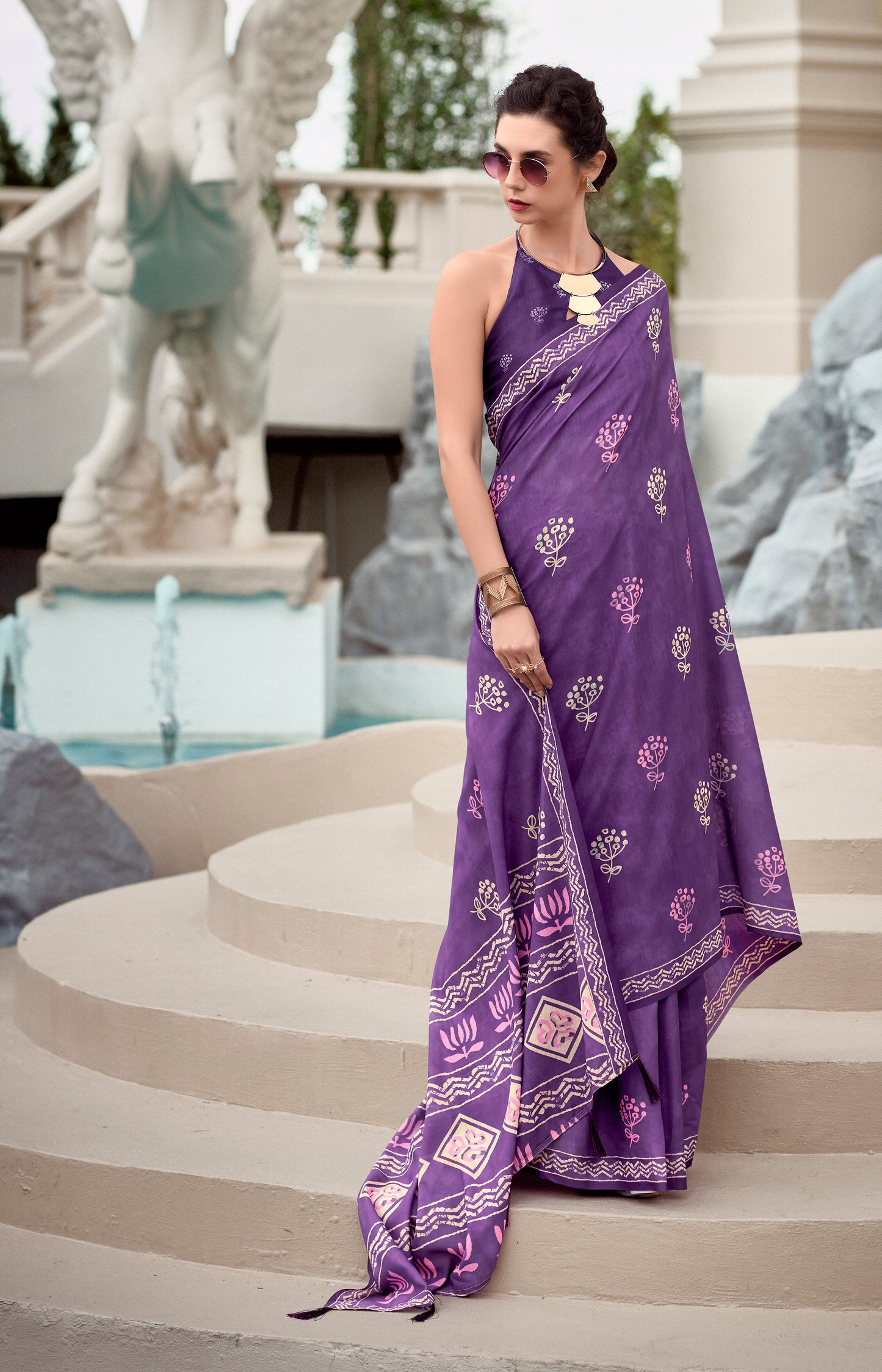 Purple Mul Mul Silk Easy/Readymade Saree