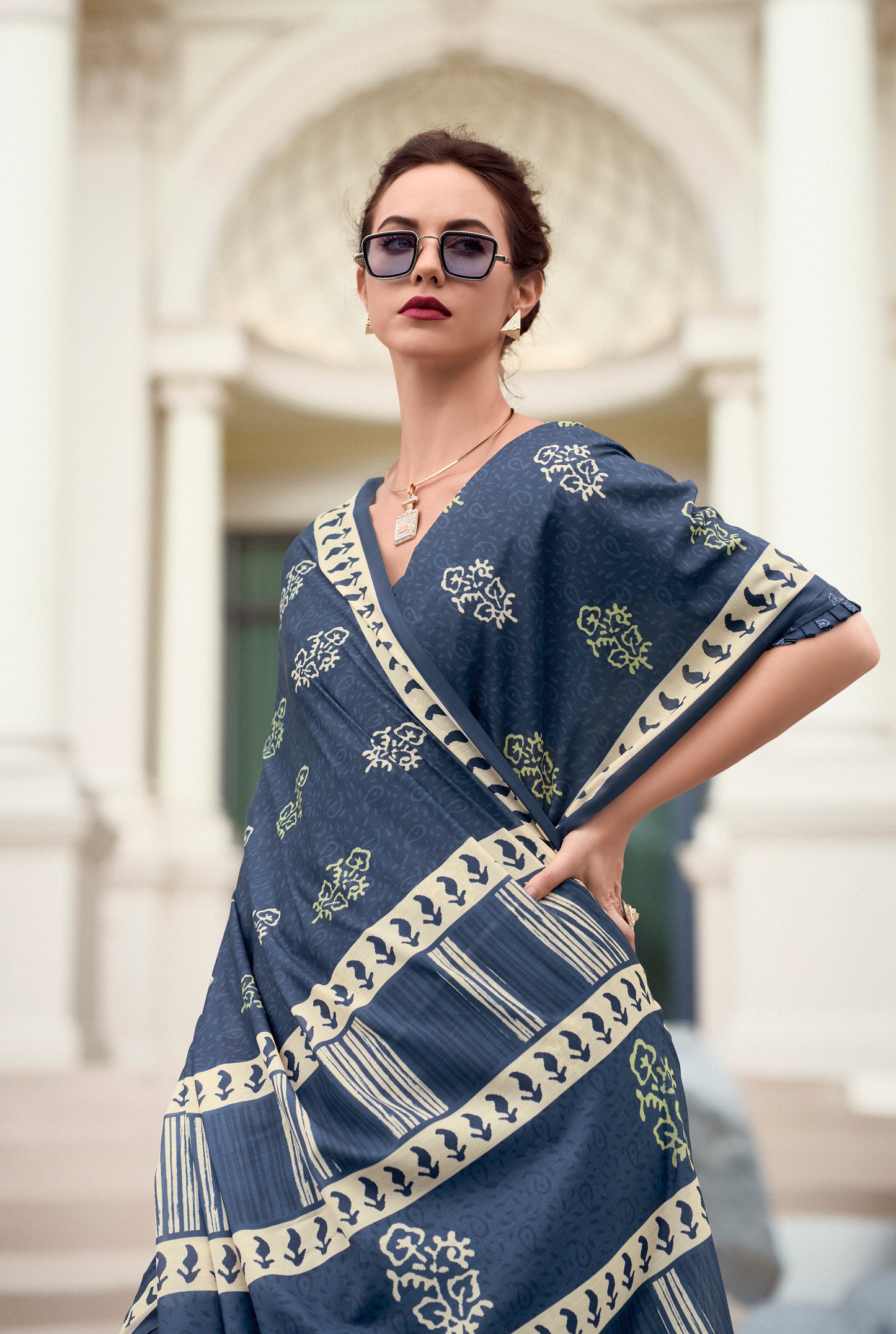 Yale Blue Mul Mul Silk Easy/Readymade Saree