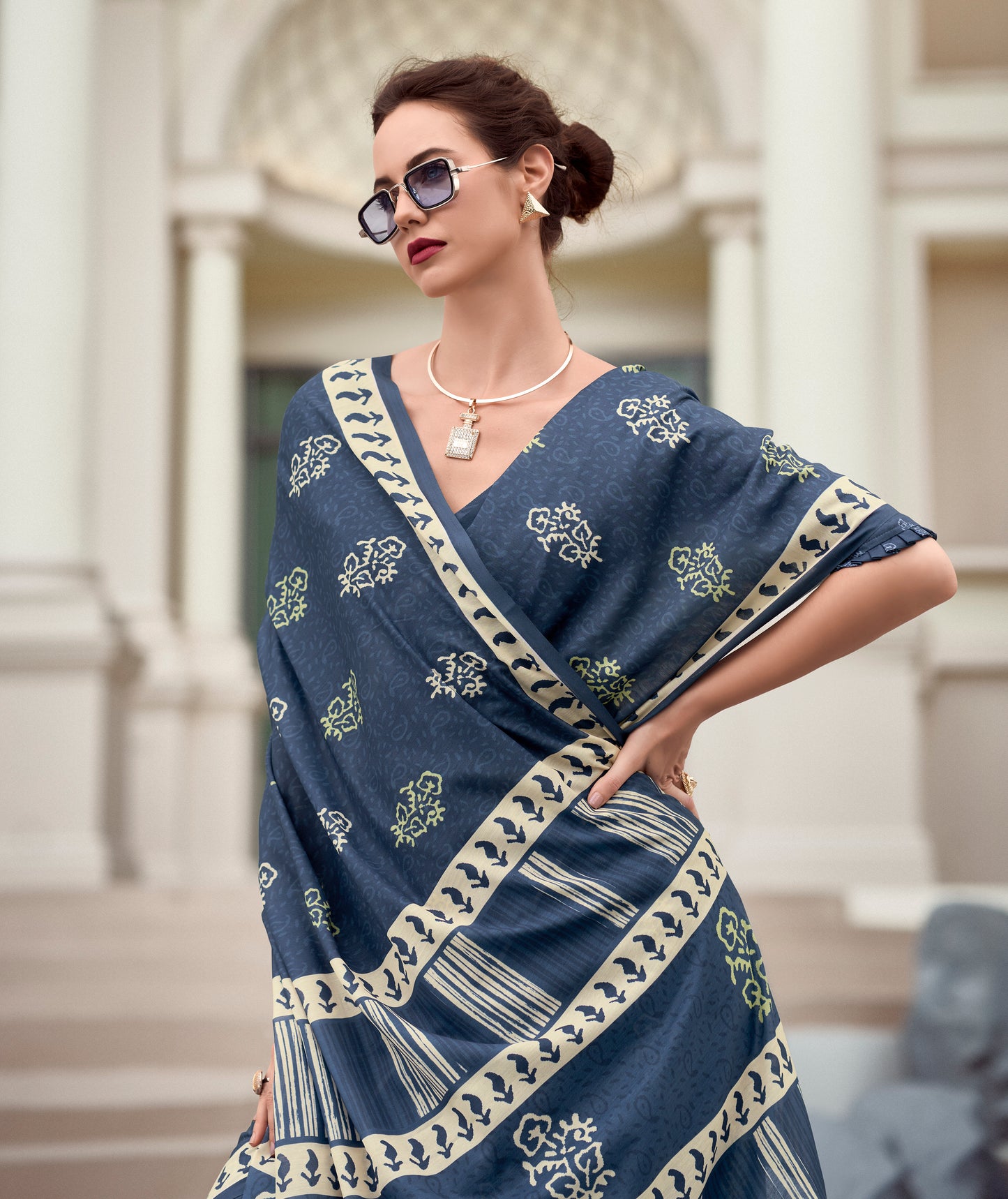 Yale Blue Mul Mul Silk Easy/Readymade Saree