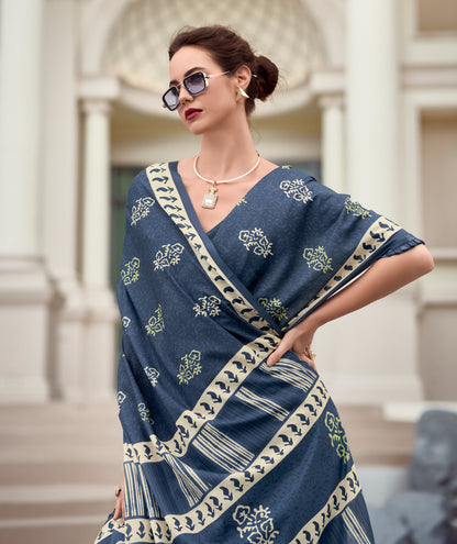 Yale Blue Mul Mul Silk Easy/Readymade Saree