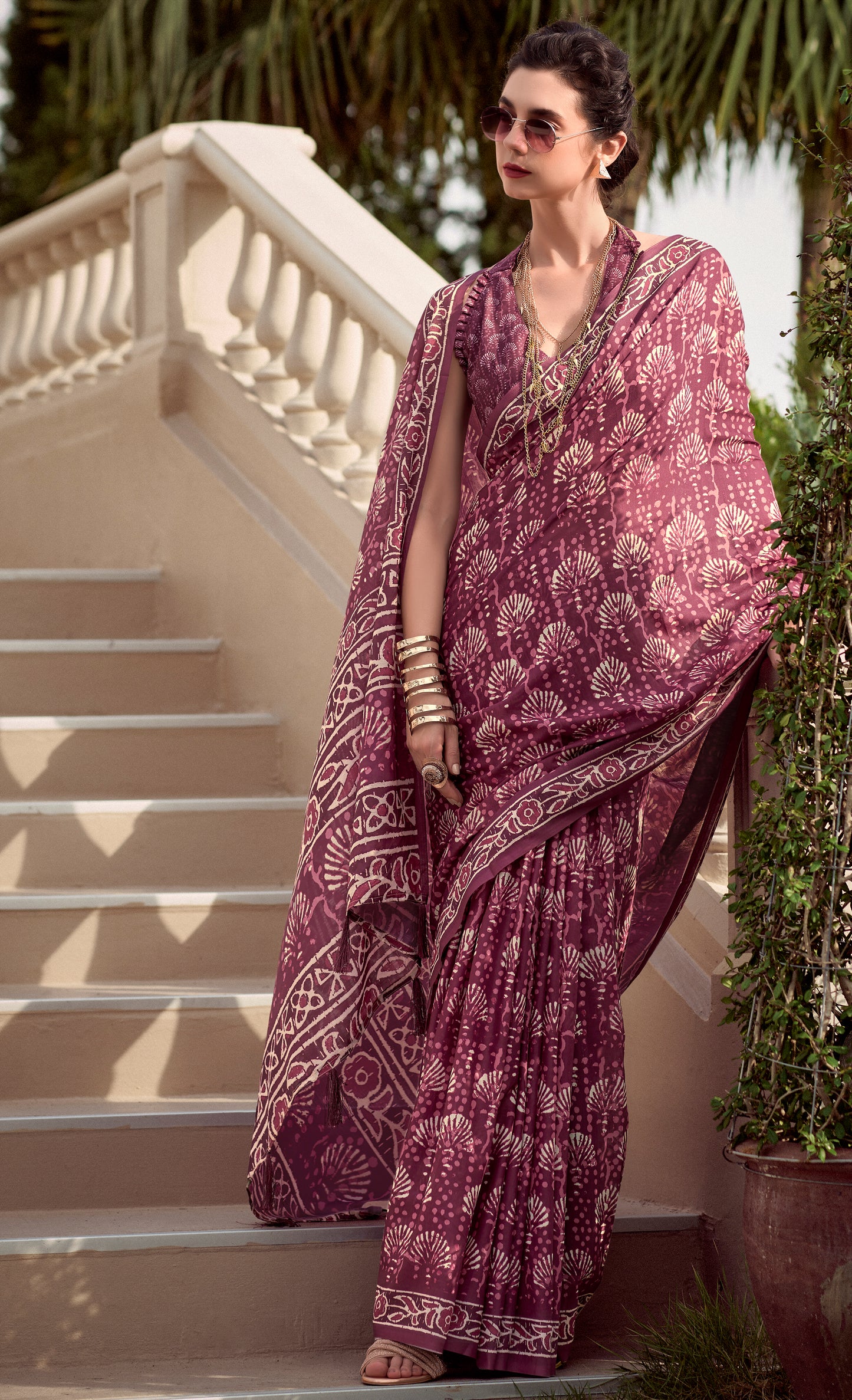 Burgundy Red Mul Mul Silk Easy/Readymade Saree