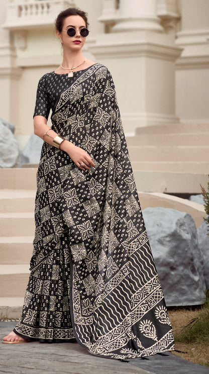 Black Mul Mul Silk Easy/Readymade Saree