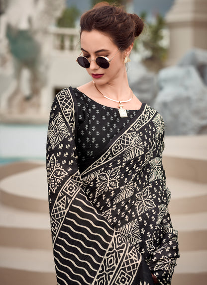 Black Mul Mul Silk Easy/Readymade Saree