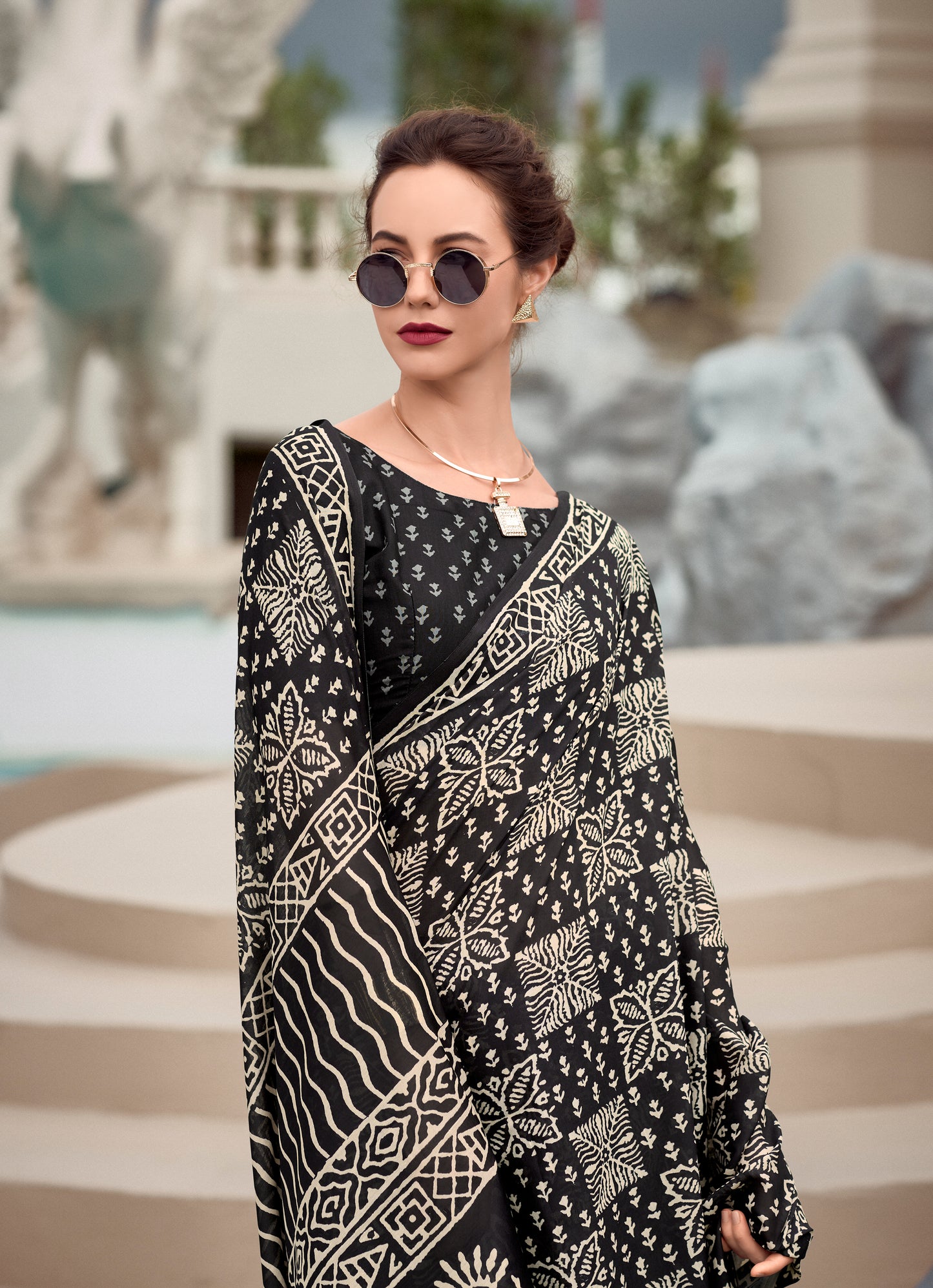 Black Mul Mul Silk Easy/Readymade Saree