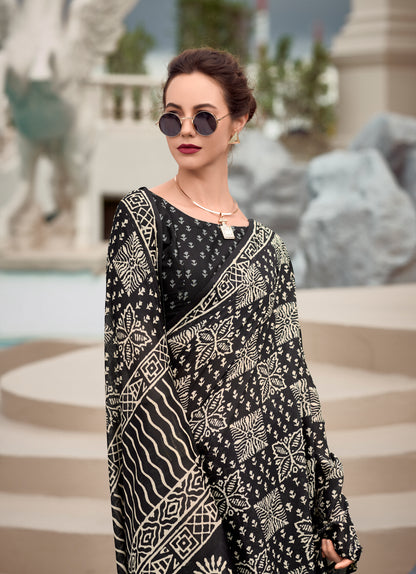 Black Mul Mul Silk Easy/Readymade Saree