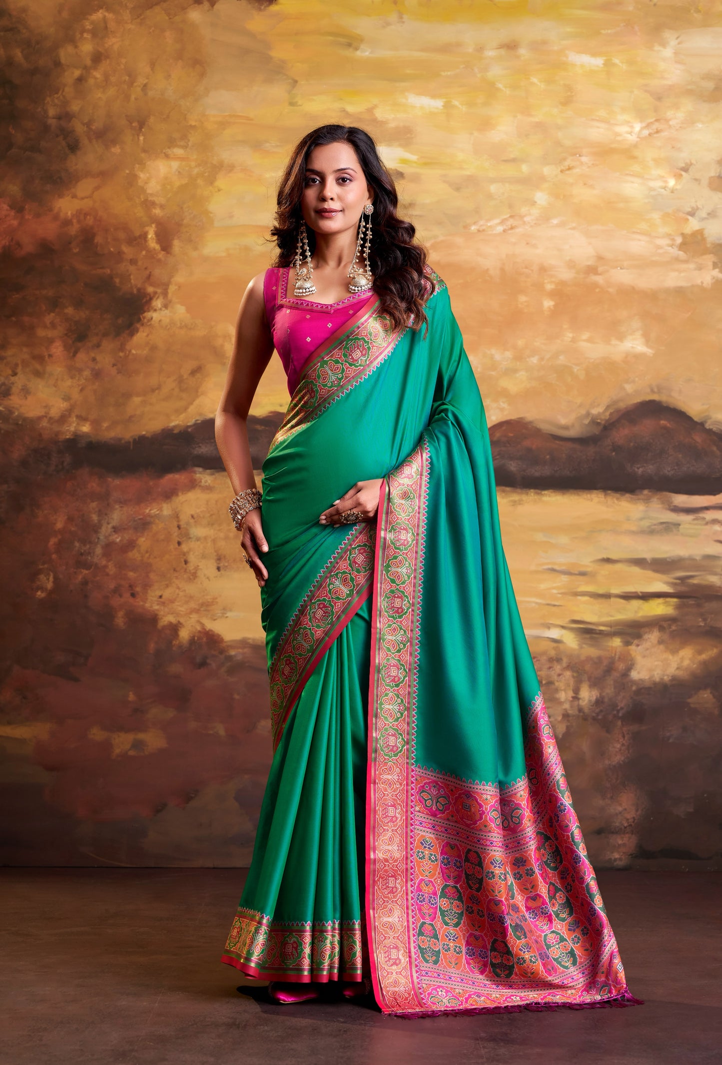Teal Green Patola Silk Ready To Wear/Easy Saree by Stylebypanaash 