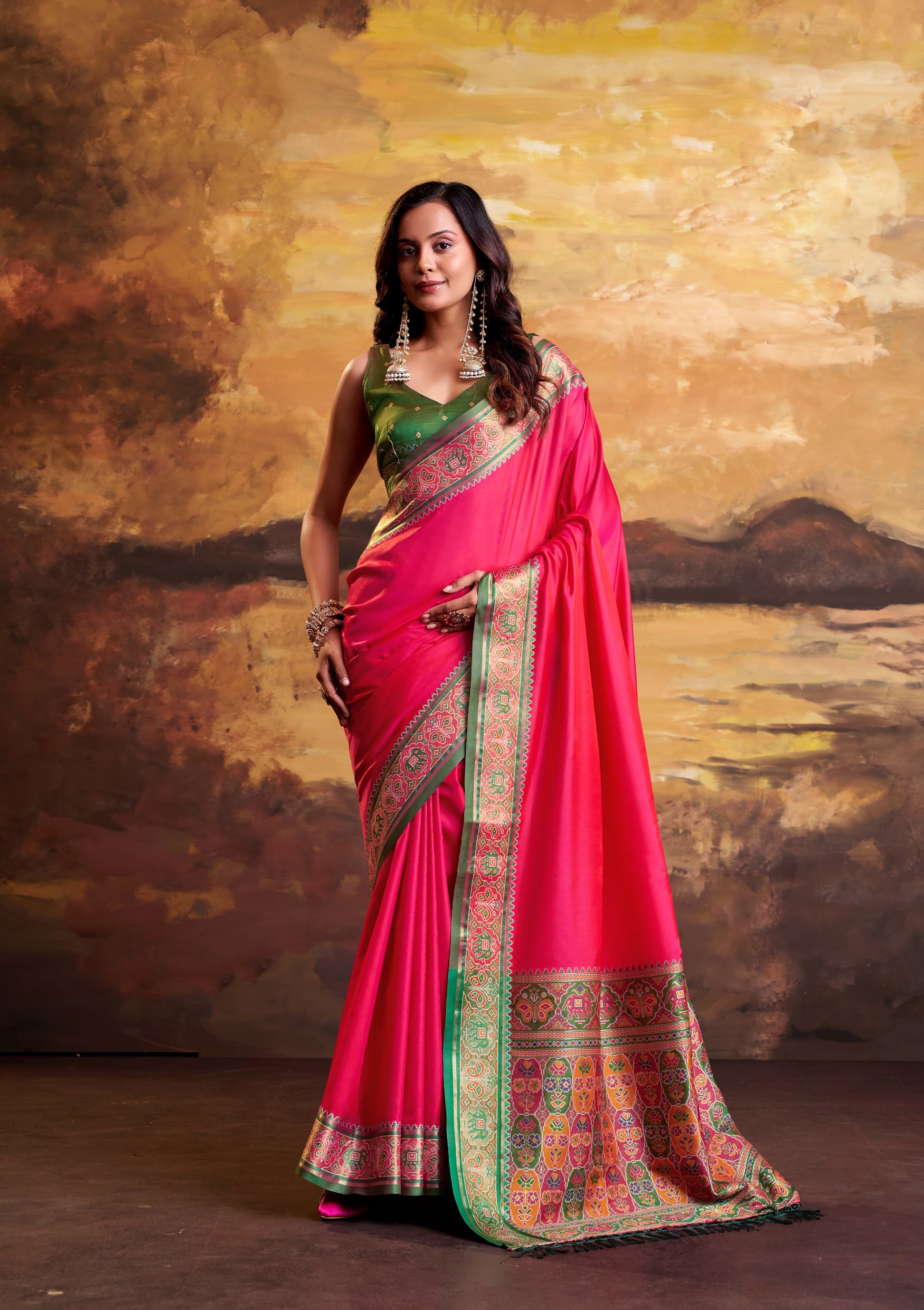 Fuchsia Pink Patola Silk Ready To Wear/Easy Saree by Stylebypanaash 