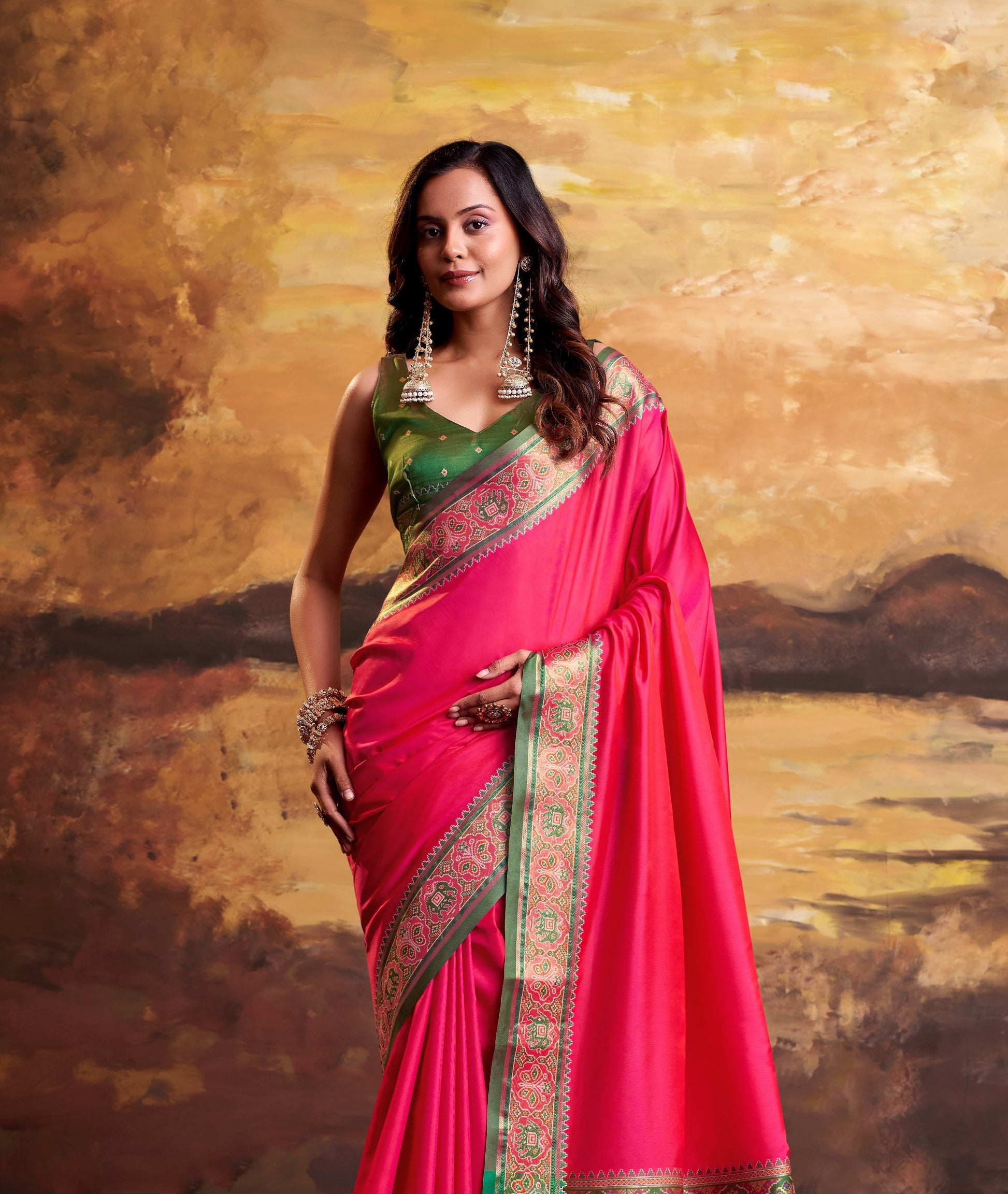 Fuchsia Pink Patola Silk Ready To Wear/Easy Saree by Stylebypanaash 