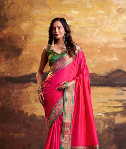 Fuchsia Pink Patola Silk Ready To Wear/Easy Saree by Stylebypanaash 