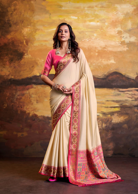 Ivory Patola Silk Ready To Wear/Easy Saree by Stylebypanaash 