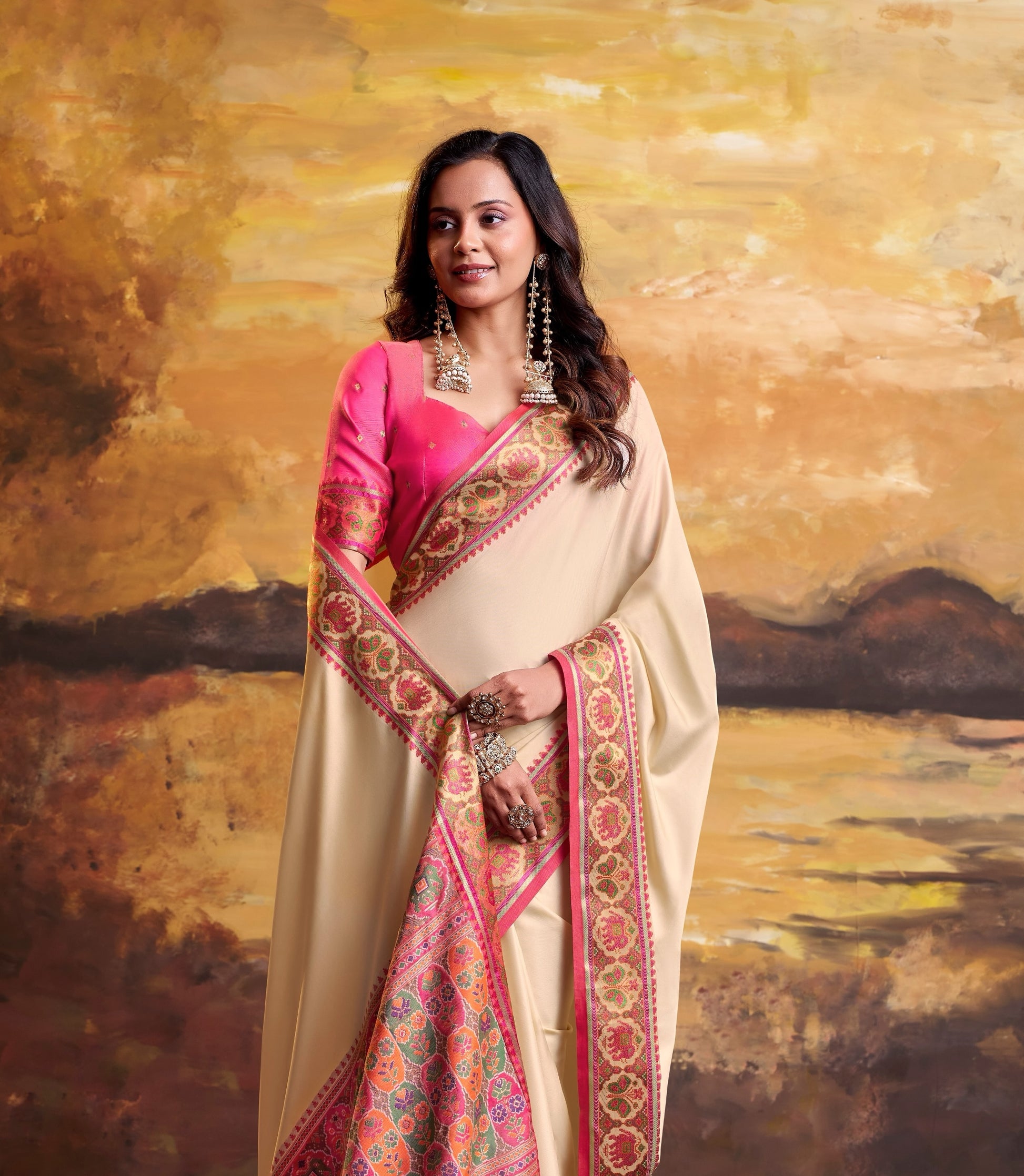 Ivory Patola Silk Ready To Wear/Easy Saree by Stylebypanaash 
