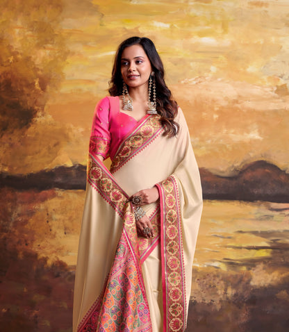 Ivory Patola Silk Ready To Wear/Easy Saree by Stylebypanaash 