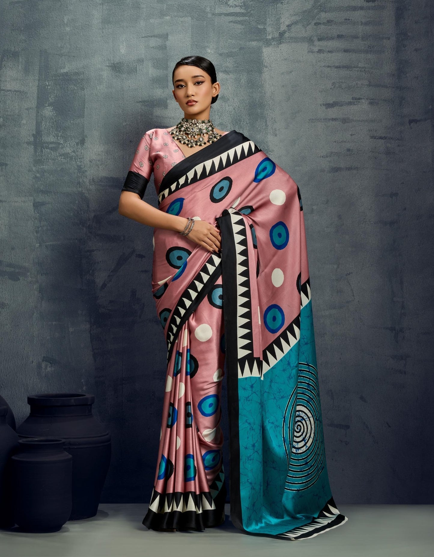 Blush pink Crepe Silk Readymade/Easy Saree