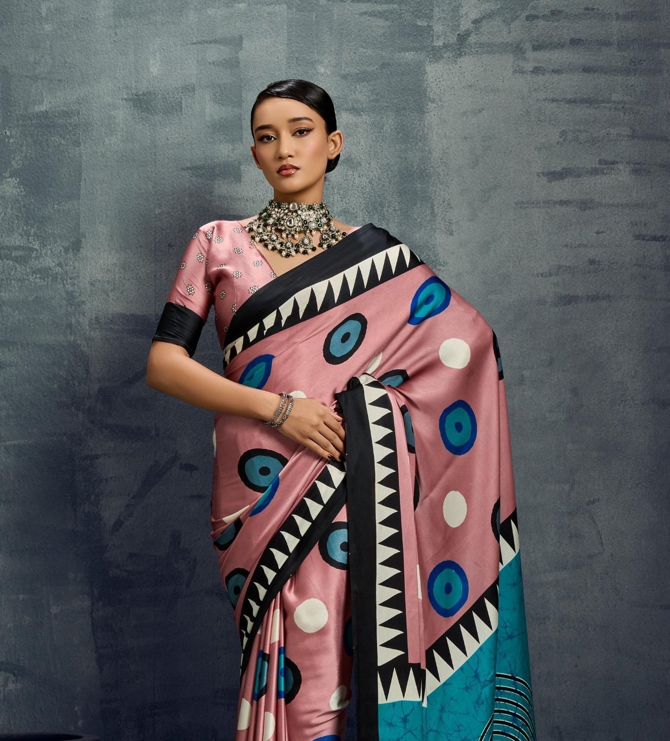 Blush pink Crepe Silk Readymade/Easy Saree