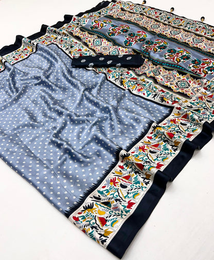 Grey Crepe Silk Readymade/Easy Saree