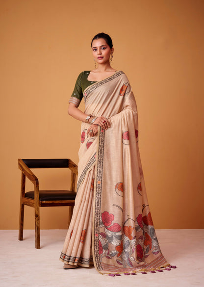 Warm Beige Cotton Ready To Wear/Easy Saree
