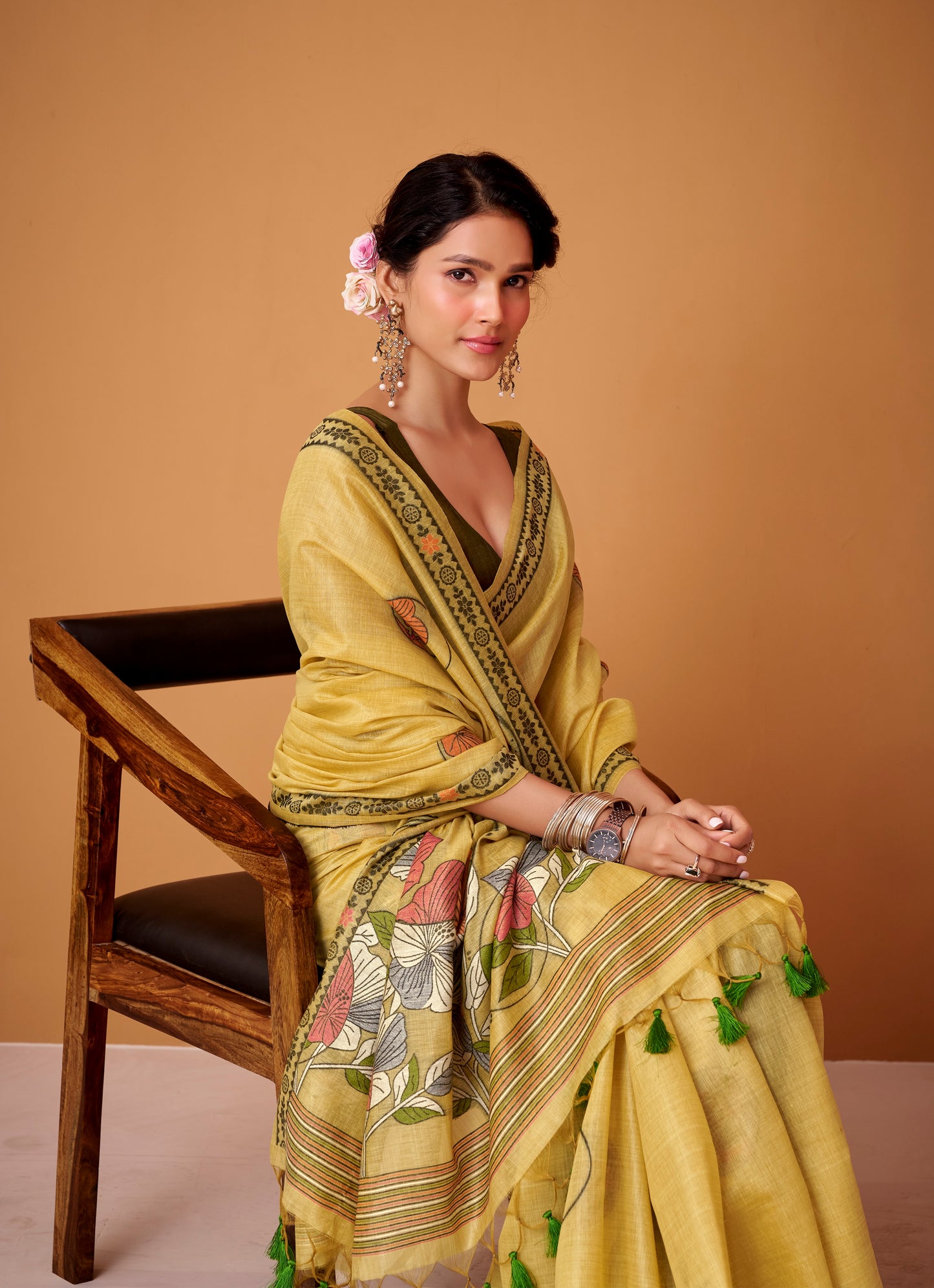 Soft Mustard Yellow Cotton Ready To Wear/Easy Saree