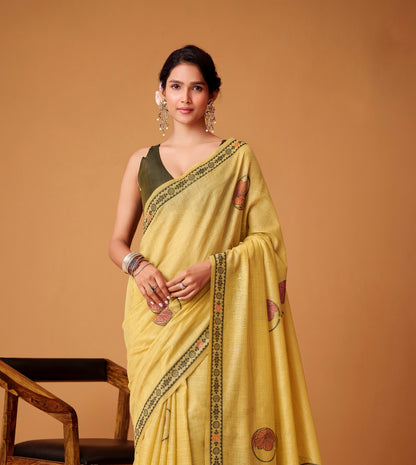 Soft Mustard Yellow Cotton Easy/Readymade Saree