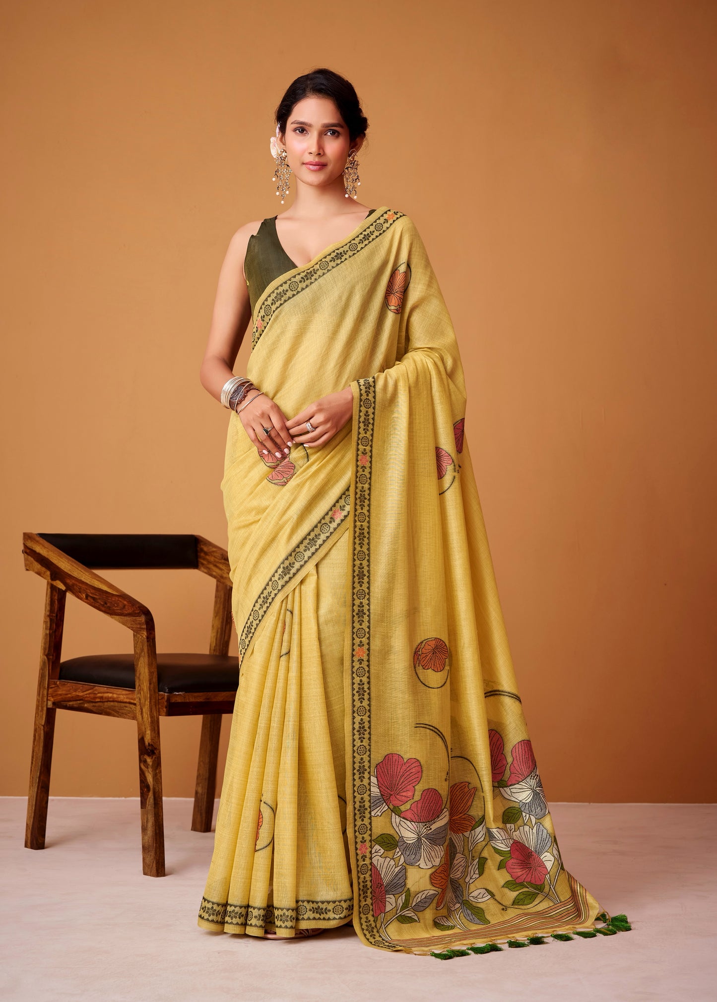 Soft Mustard Yellow Cotton Ready To Wear/Easy Saree