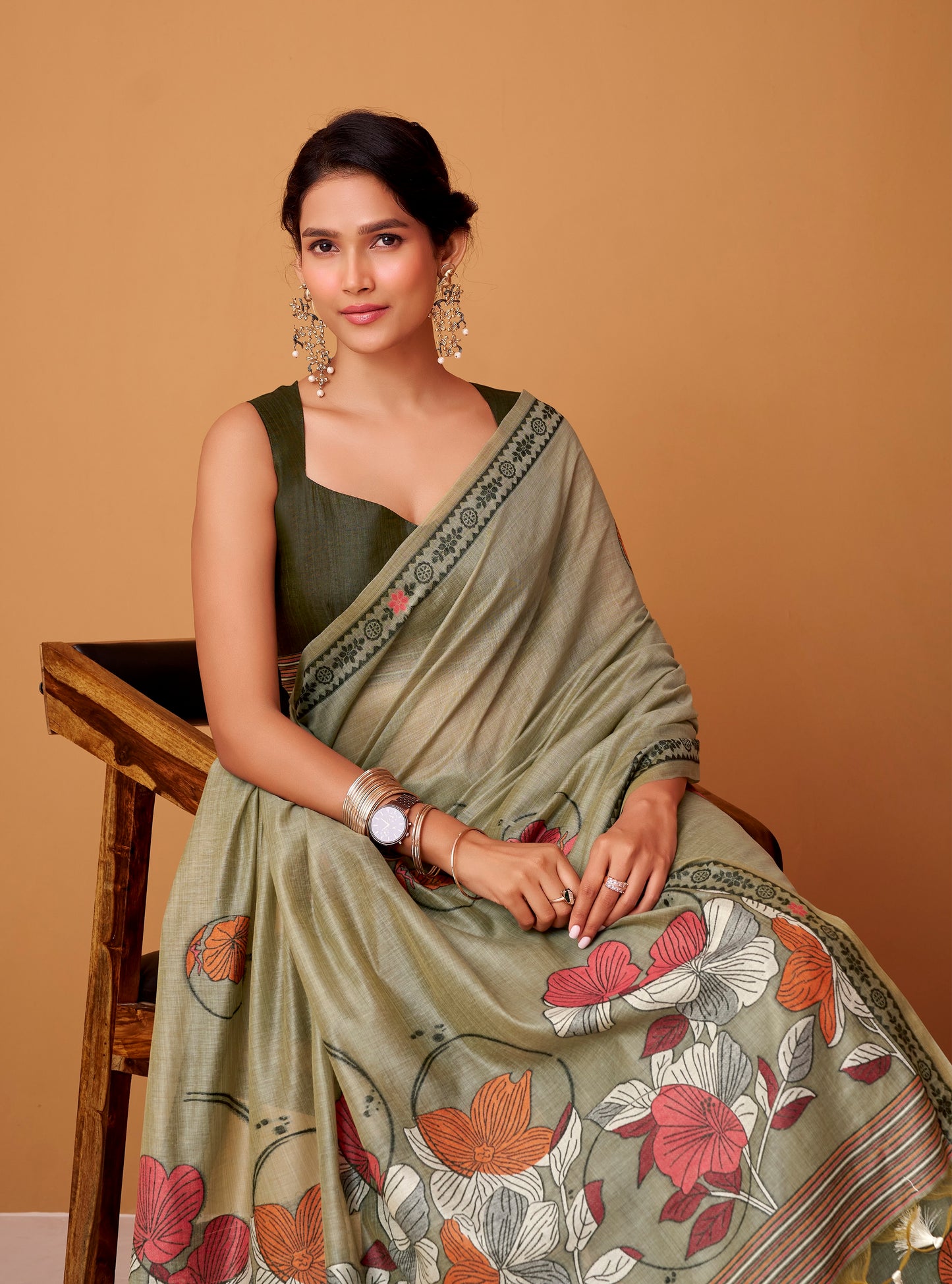 Sage Green Cotton Easy/Readymade Saree