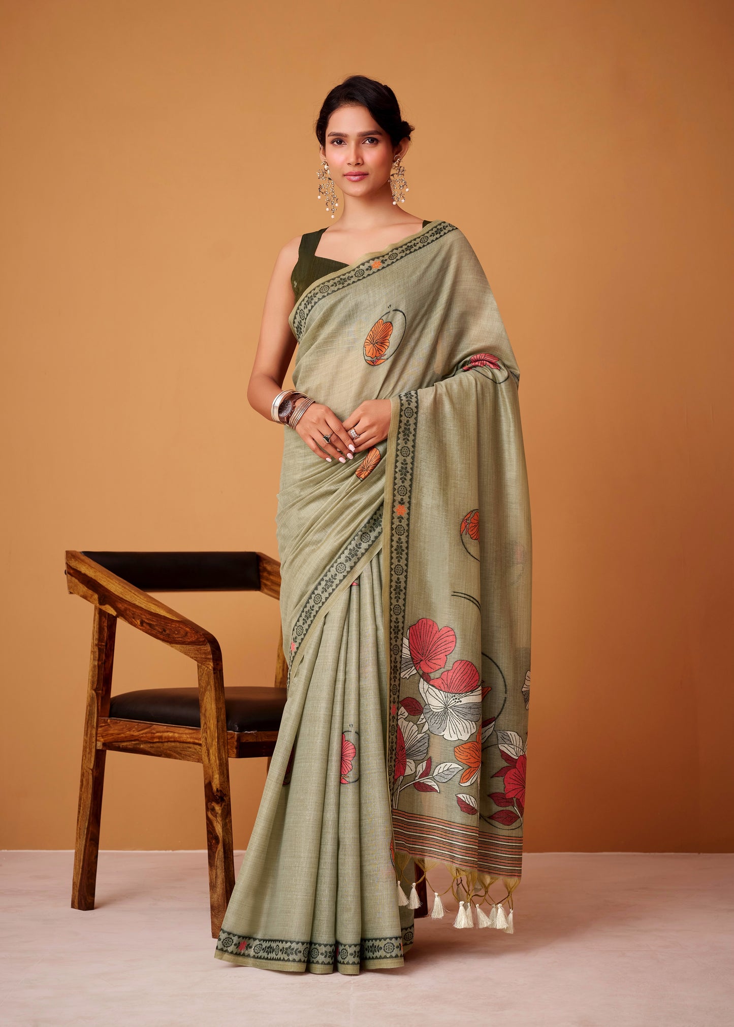 Sage Green Cotton Ready To Wear/Easy Saree