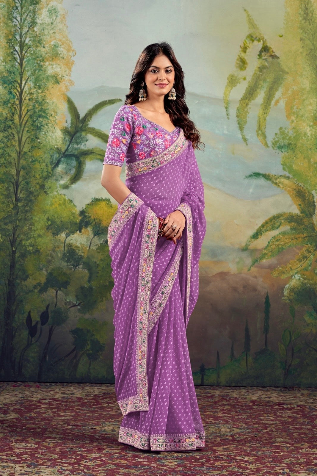 Lavender Georgette Readymade/Easy Saree