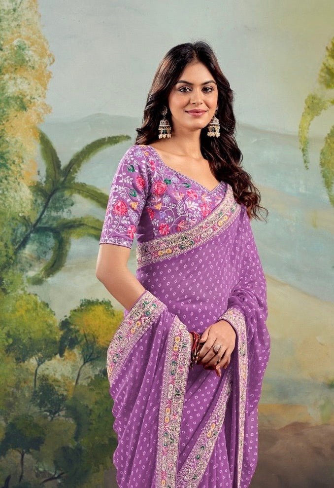 Lavender Georgette Readymade/Easy Saree