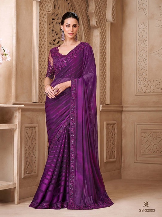 Purple Cocktail Party Wear Readymade Saree