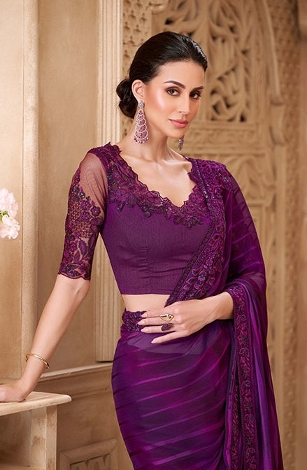 Purple Cocktail Party Wear Readymade Saree