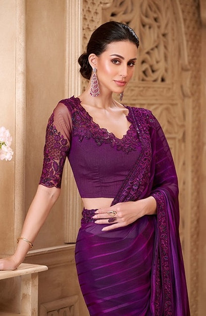 Purple Cocktail Party Wear Readymade Saree