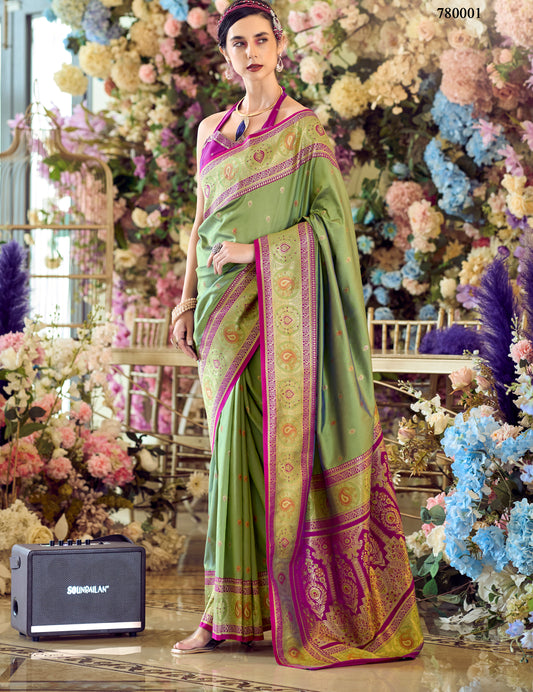 Green Color Soft Silk Readymade/Easy Saree