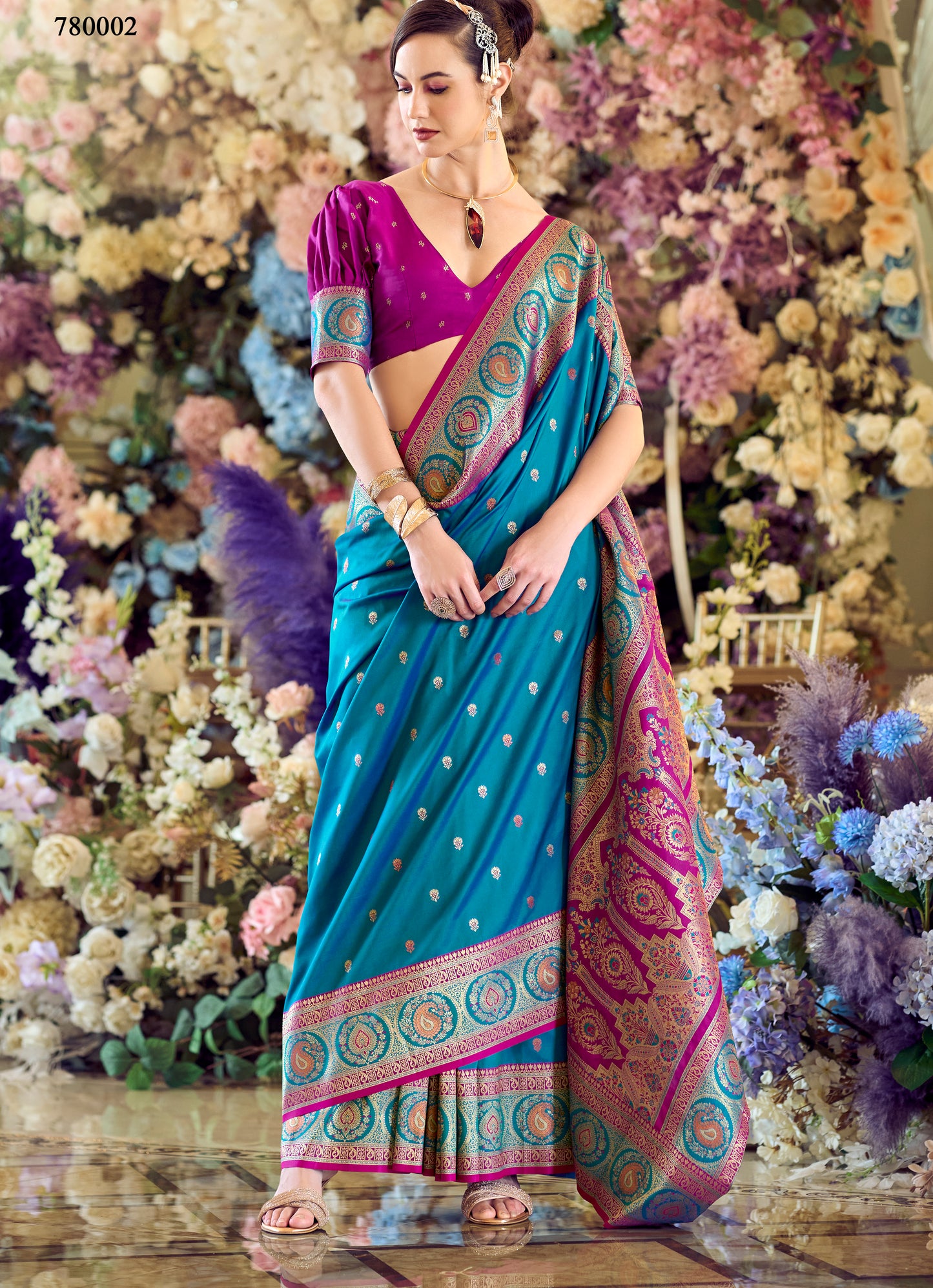 Blue Color Soft Silk Readymade/Easy Saree