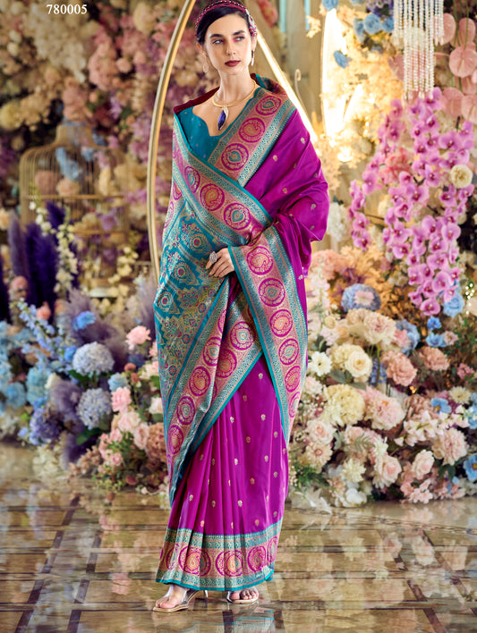 Purple Color Soft Silk Readymade/Easy Saree