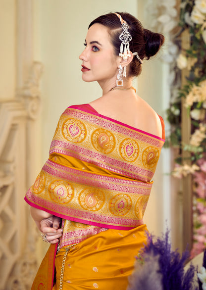 Mustard Color Soft Silk Readymade/Easy Saree