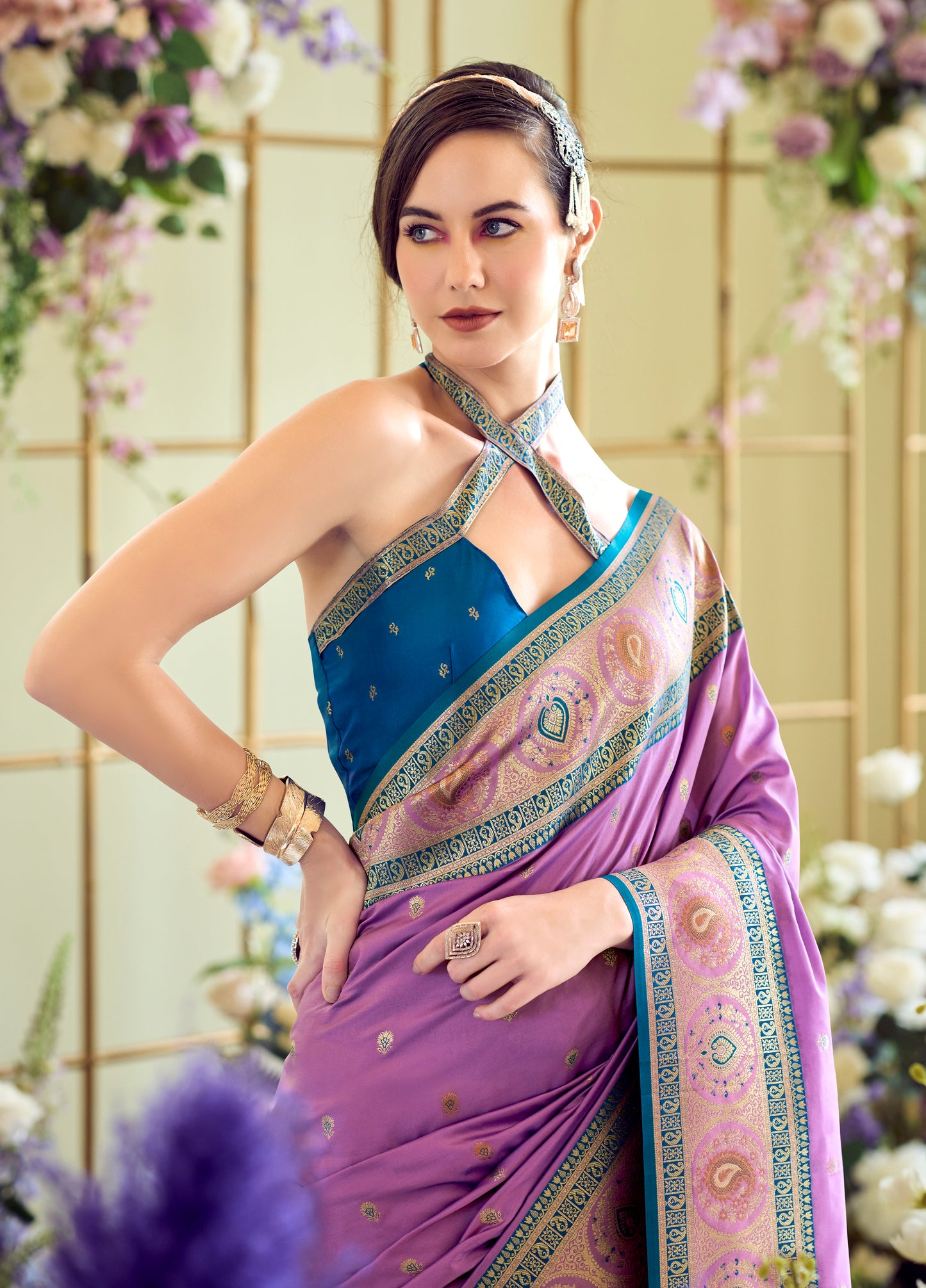 Mauve Color Soft Silk Readymade/Easy Saree