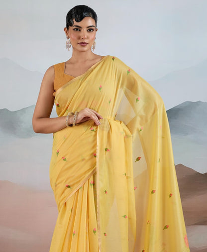 Yelllow Spun Cotton Readymade/Easy Saree