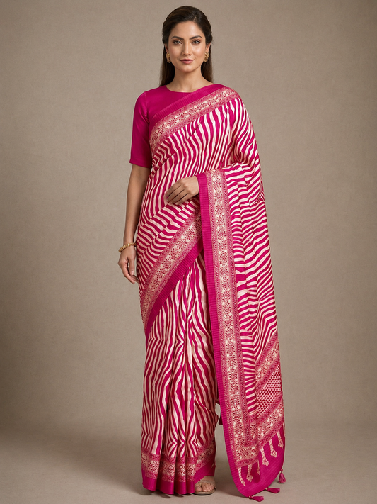 Pink Crepe Silk Ready To Wear/Easy Saree