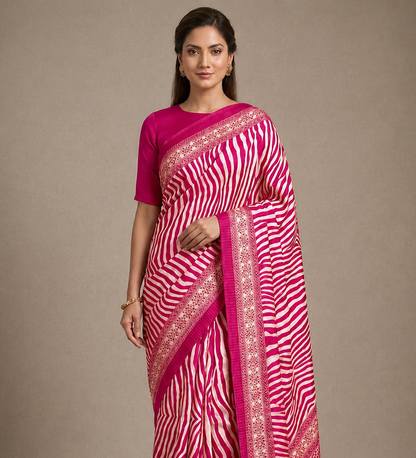 Pink Crepe Silk Ready To Wear/Easy Saree