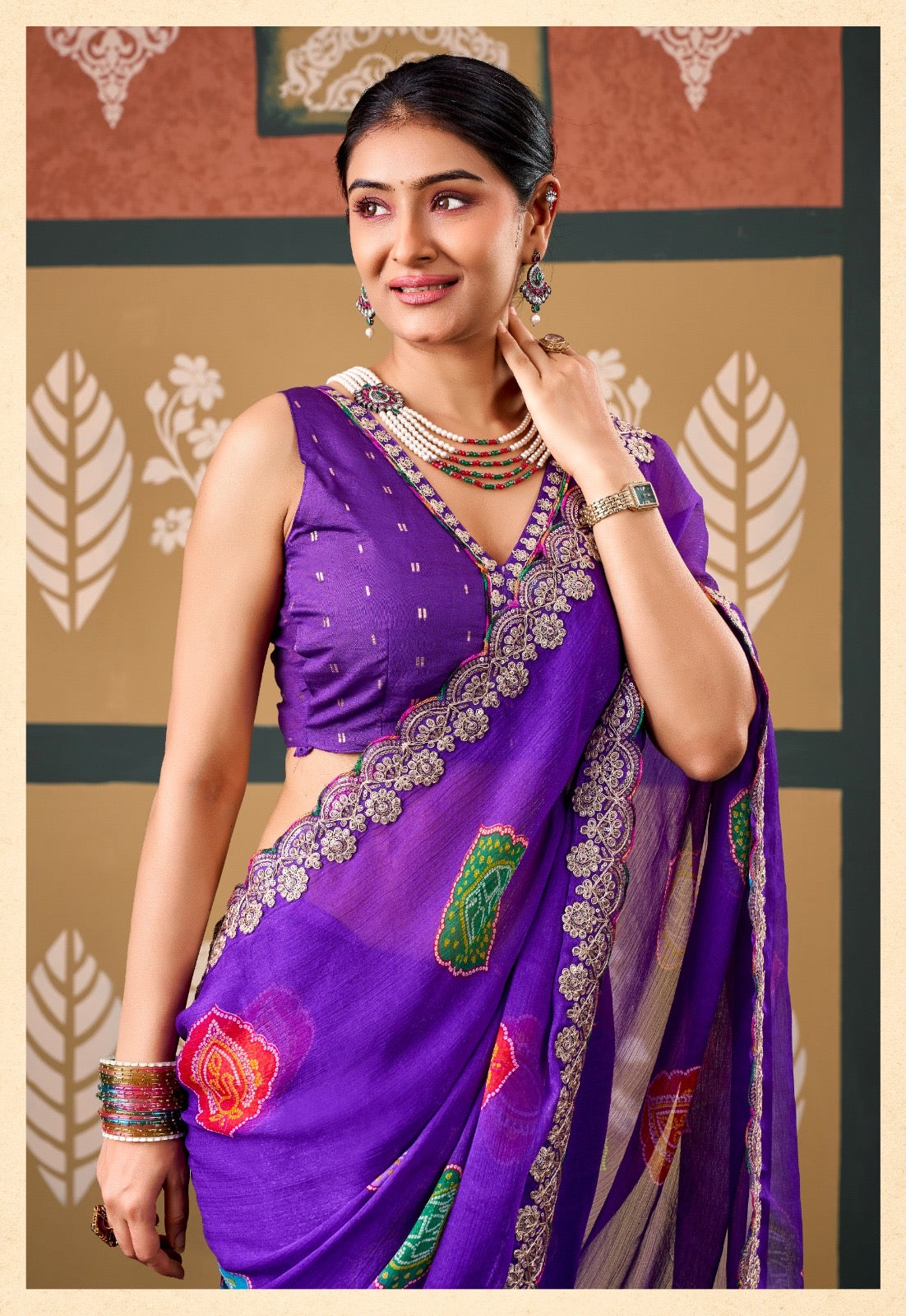 Purple Chiffon Ready To Wear/Easy Saree