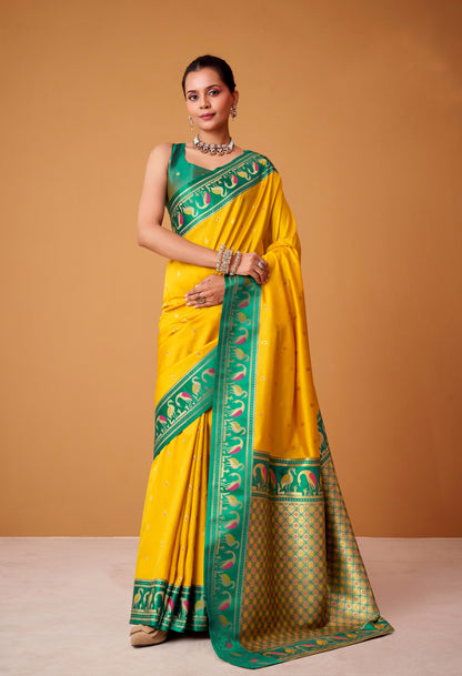 Mustard Yellow Satin Silk Readymade/Easy Saree