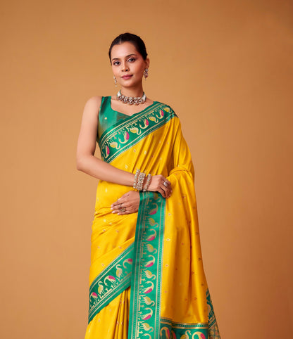 Mustard Yellow Satin Silk Readymade/Easy Saree