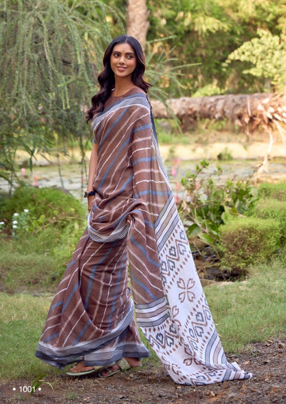 Brown Linen Cotton Casual Readymade/Easy Saree